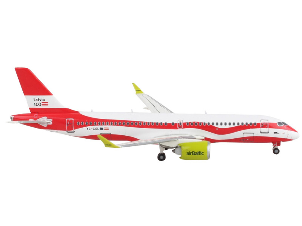 Airbus A220-300 Commercial Aircraft "Air Baltic" White and Red 1/400 Diecast Model Airplane by GeminiJets