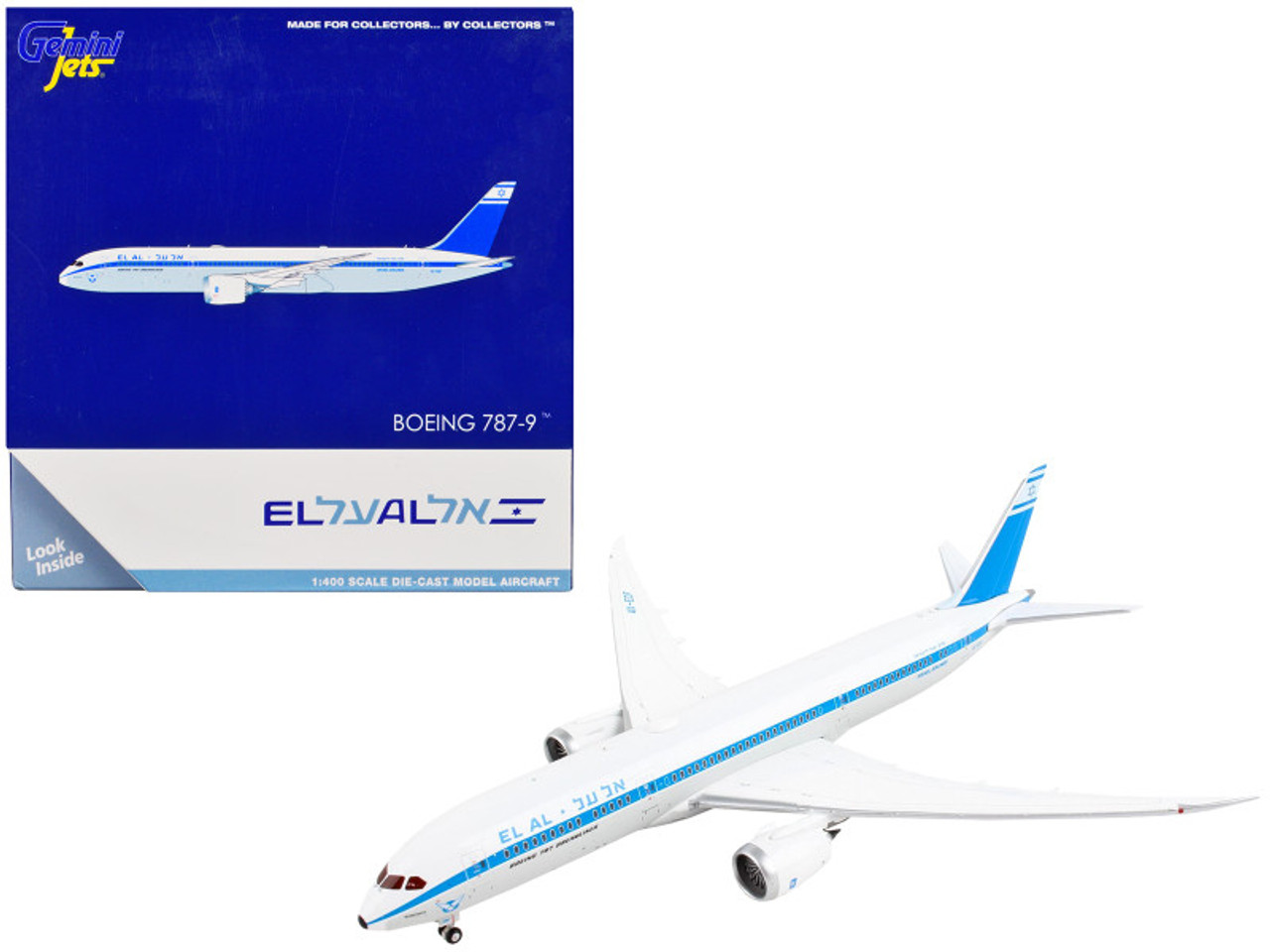 Boeing 787-9 Commercial Aircraft "El Al Israel Airlines" White with Blue Stripes and Tail 1/400 Diecast Model Airplane by GeminiJets