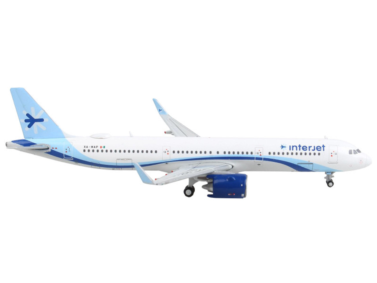 Airbus A321neo Commercial Aircraft "Interjet" White with Blue Stripes and Tail 1/400 Diecast Model Airplane by GeminiJets