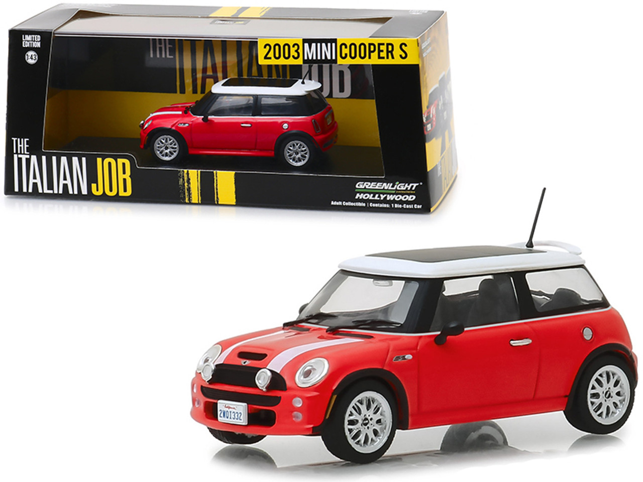 1/43 Greenlight 2003 Mini Cooper S Red with White Stripes 