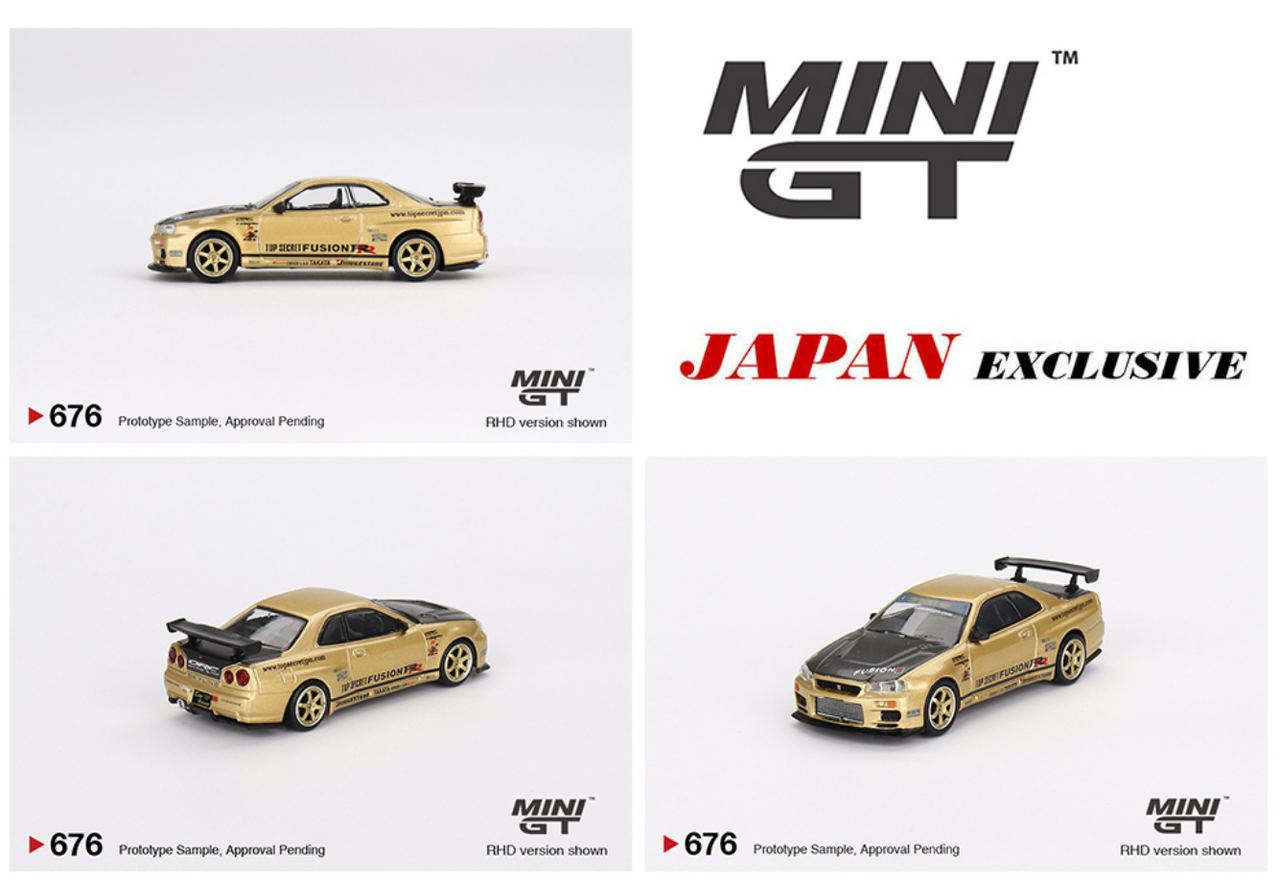 1/64 Mini GT Nissan Skyline GT-R R34 Top Secret (Gold) Japan Exclusive Diecast Car Model