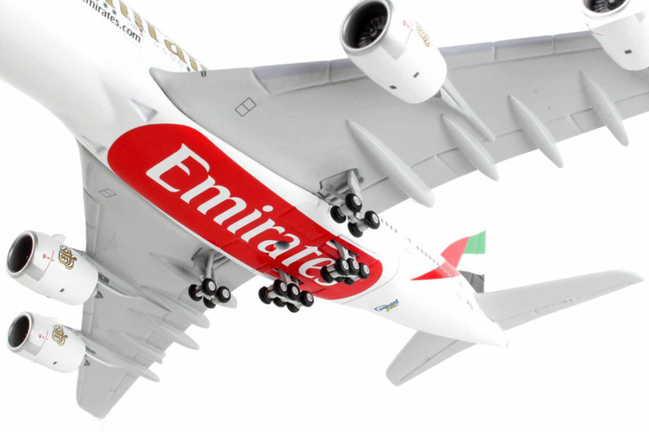Airbus A380-800 Commercial Aircraft "Emirates Airlines - Dubai Expo 2020 (Small Logo)" White with Tail Stripes 1/400 Diecast Model Airplane by GeminiJets