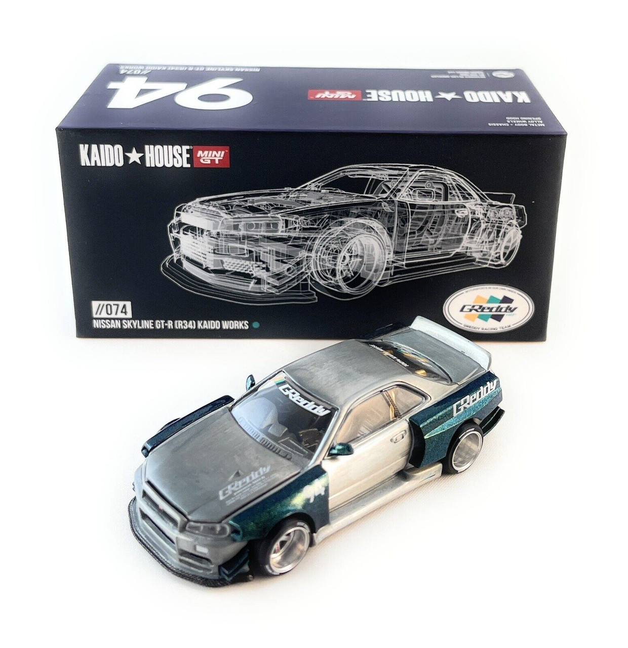 CHASE CAR 1/64 MINI GT Nissan Skyline GT-R (R34) Kaido Works GReddy V1