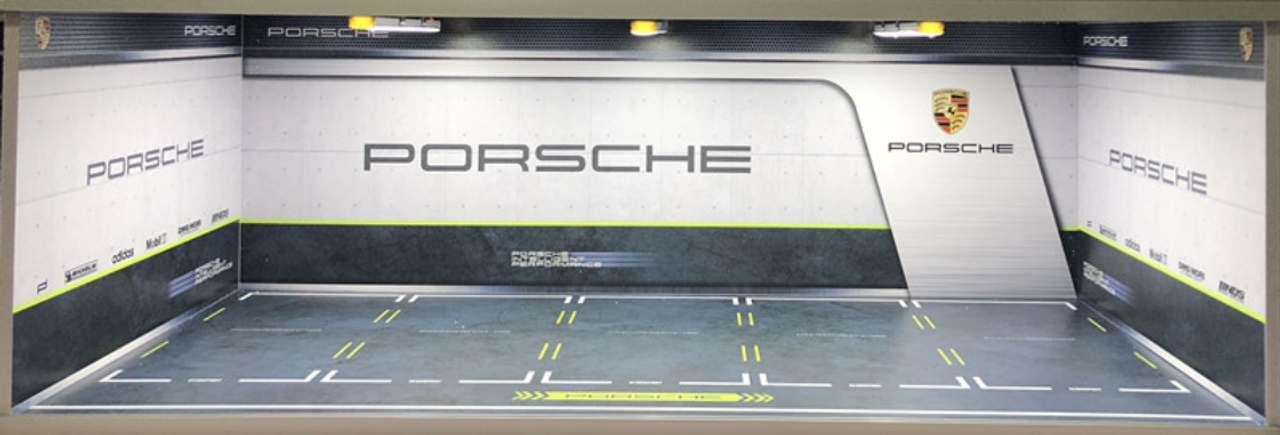 1/18 Porsche Theme 5 Car Garage Parking Scene w/ Lights (car model not included) White