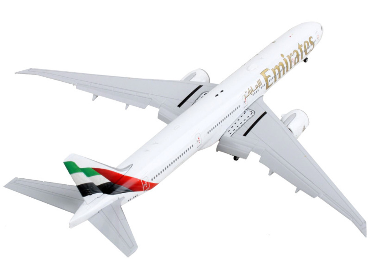 Boeing 777-300ER Commercial Aircraft with Flaps Down "Emirates Airlines" White with Tail Stripes 1/400 Diecast Model Airplane by GeminiJets