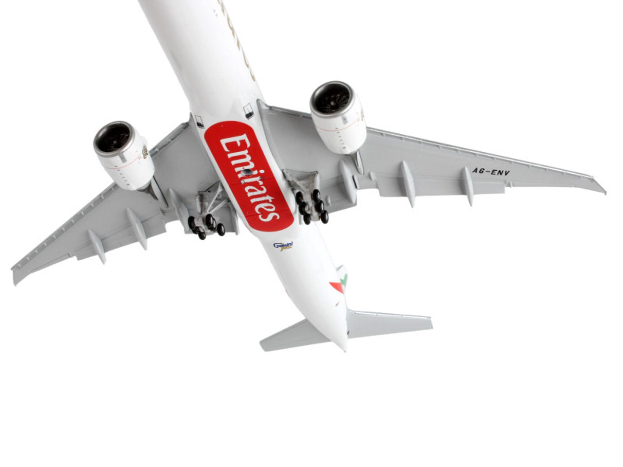 Boeing 777-300ER Commercial Aircraft with Flaps Down "Emirates Airlines" White with Tail Stripes 1/400 Diecast Model Airplane by GeminiJets
