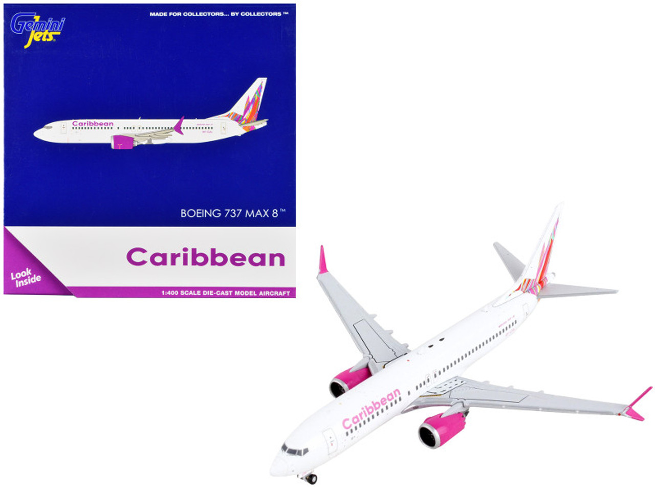 Boeing 737 MAX 8 Commercial Aircraft "Caribbean Airlines" White with Tail Graphics 1/400 Diecast Model Airplane by GeminiJets