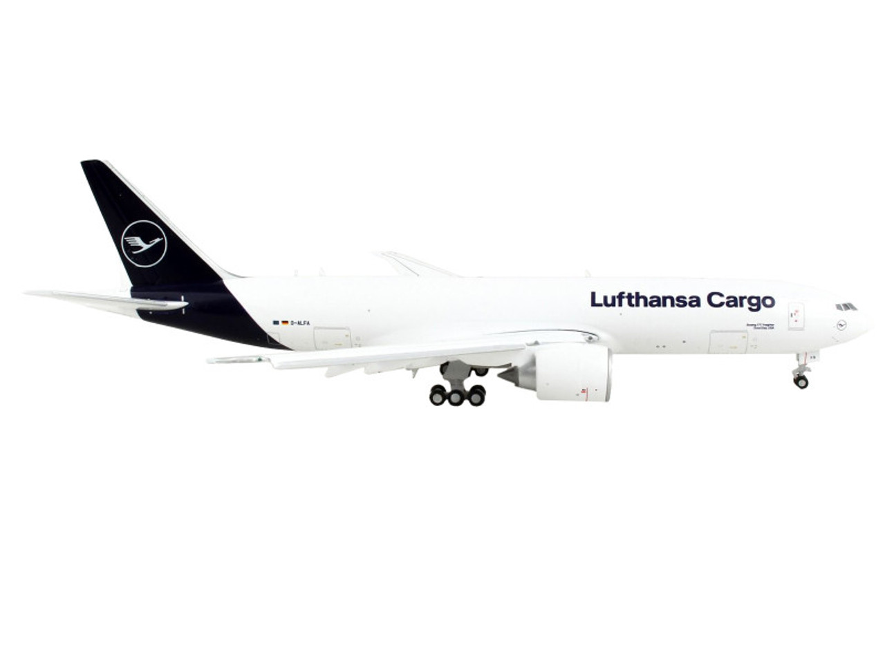 Boeing 777F Commercial Aircraft with Flaps Down "Lufthansa Cargo" White with Dark Blue Tail 1/400 Diecast Model Airplane by GeminiJets