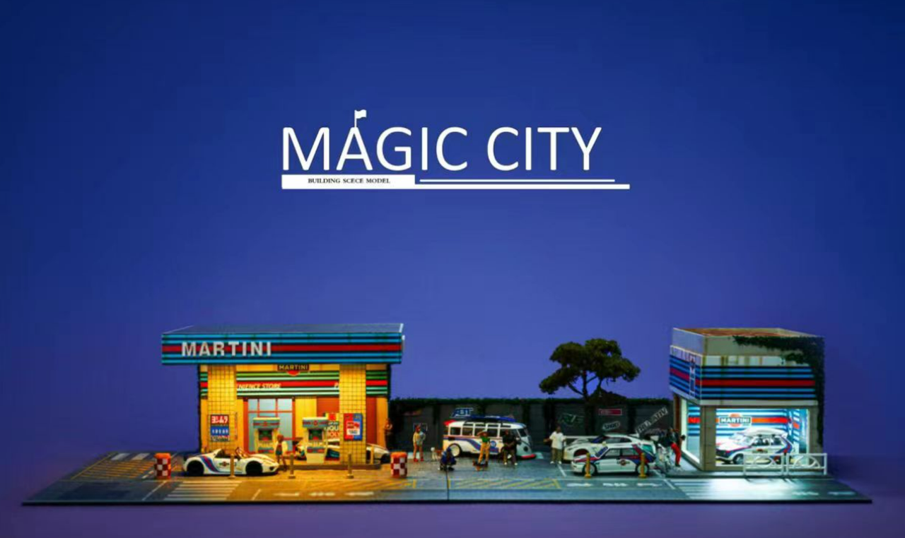 1/64 Magic City Martini Gas Station & Garage Diorama with Lights