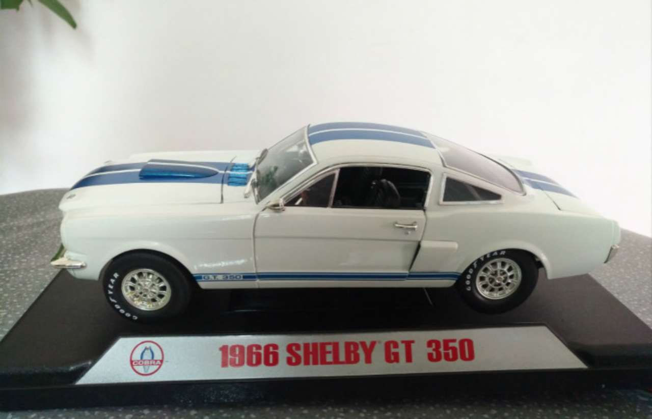 1/18 Dealer Edition 1966 Ford Mustang Shelby GT 350 GT350 (White w/ Blue Stripe) Diecast Car Model