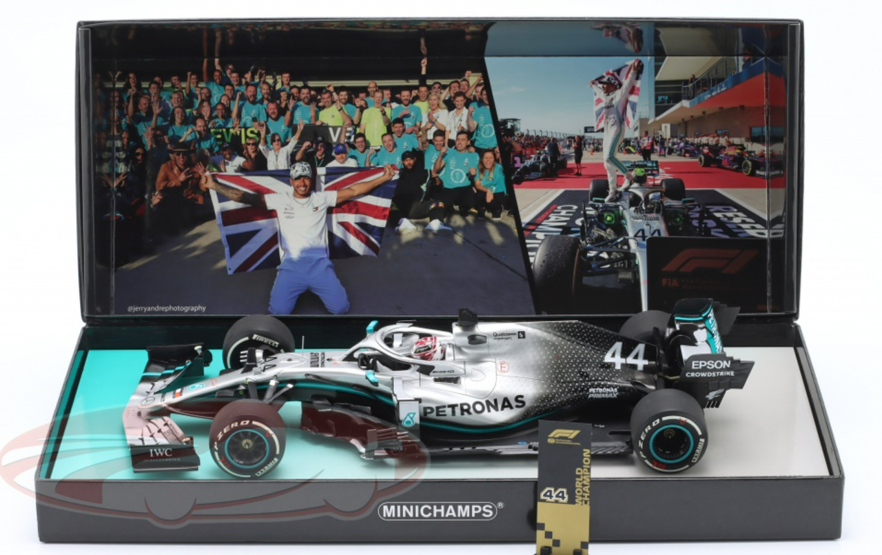 1/18 Minichamps 2019 Formula 1 Lewis Hamilton Mercedes-AMG F1 W10 #44 USA GP Formula 1 World Champion Car Model