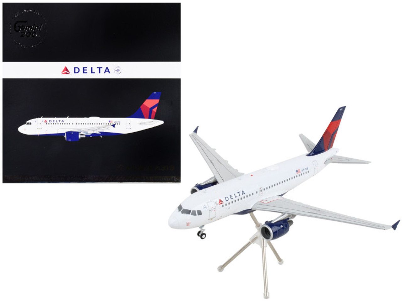 Airbus A319 Commercial Aircraft "Delta Air Lines" White with Red and Blue Tail "Gemini 200" Series 1/200 Diecast Model Airplane by GeminiJets