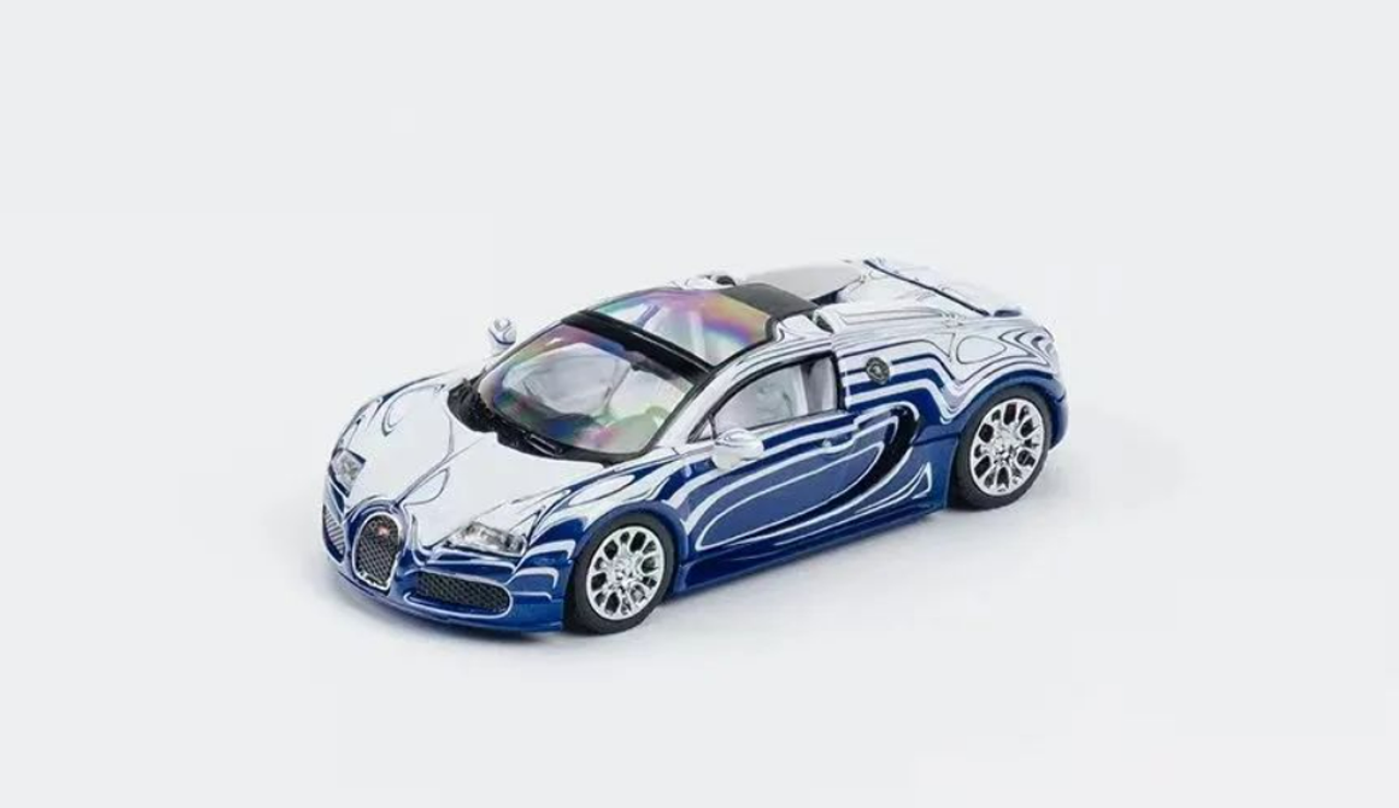 1/64 Mortal Bugatti Veyron (Blue & White) with Removable Rear Wing Diecast Car Model