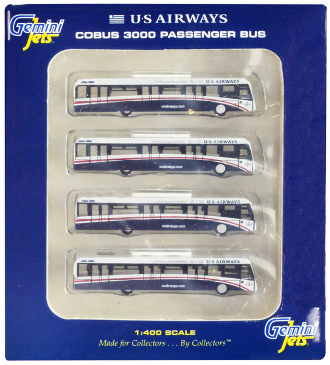 Cobus 3000 Passenger Bus White and Blue "US Airways Shuttle Bus" 4 Piece Set 1/400 Diecast Models by GeminiJets