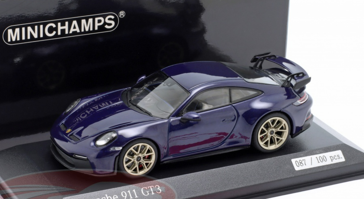 1/43 Minichamps 2021 Porsche 911 (992) GT3 (Gentian Blue Metallic with Golden Wheels) Car Model