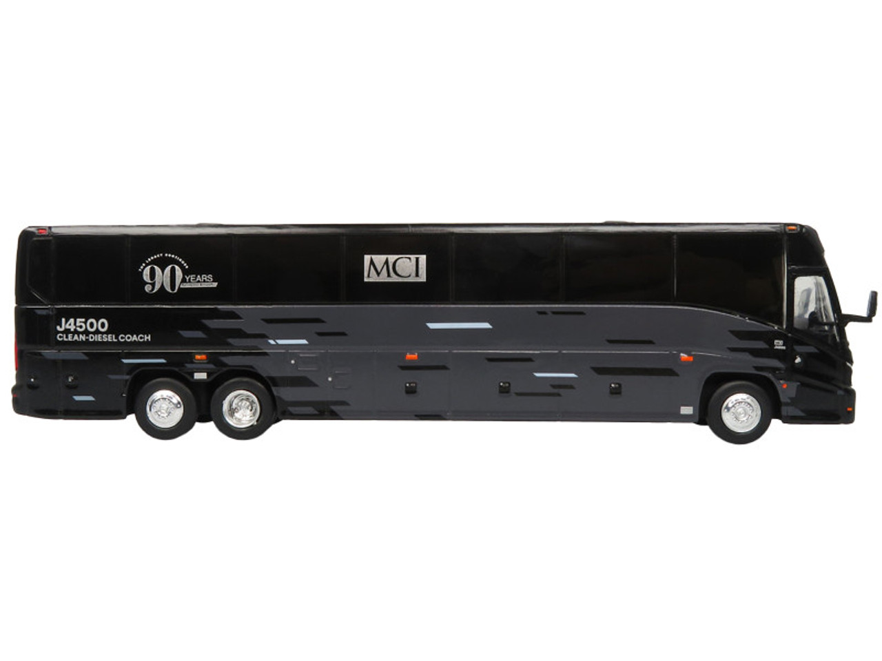 MCI J4500 Coach Bus "MCI 90th Anniversary" Black and Gray "The Bus & Motorcoach Collection" Limited Edition to 504 pieces Worldwide 1/87 (HO) Diecast Model by Iconic Replicas