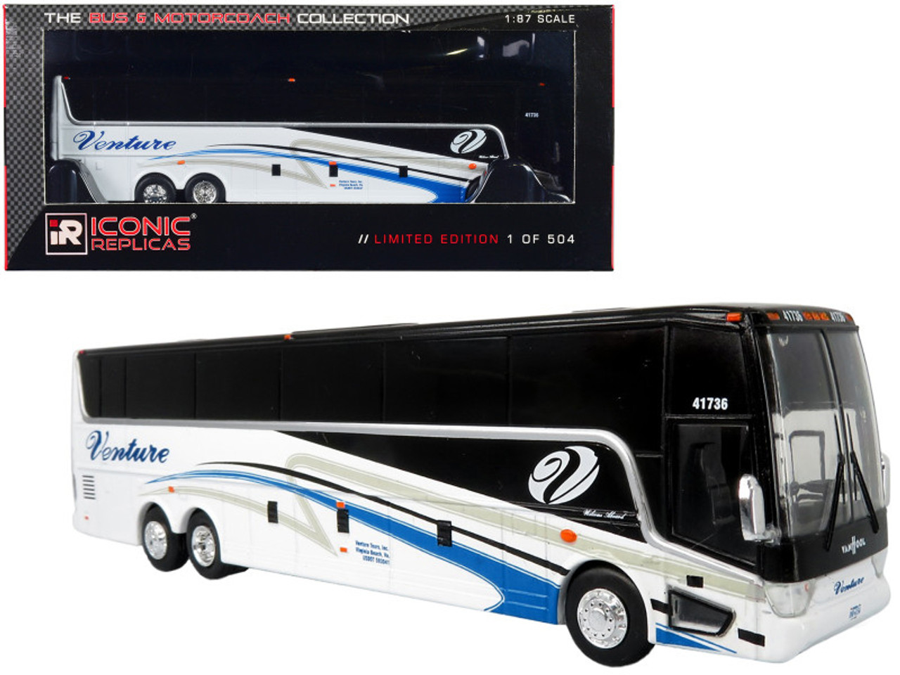 Van Hool TX45 Coach Bus "Venture Tours" White "The Bus & Motorcoach Collection" Limited Edition to 504 pieces Worldwide 1/87 (HO) Diecast Model by Iconic Replicas