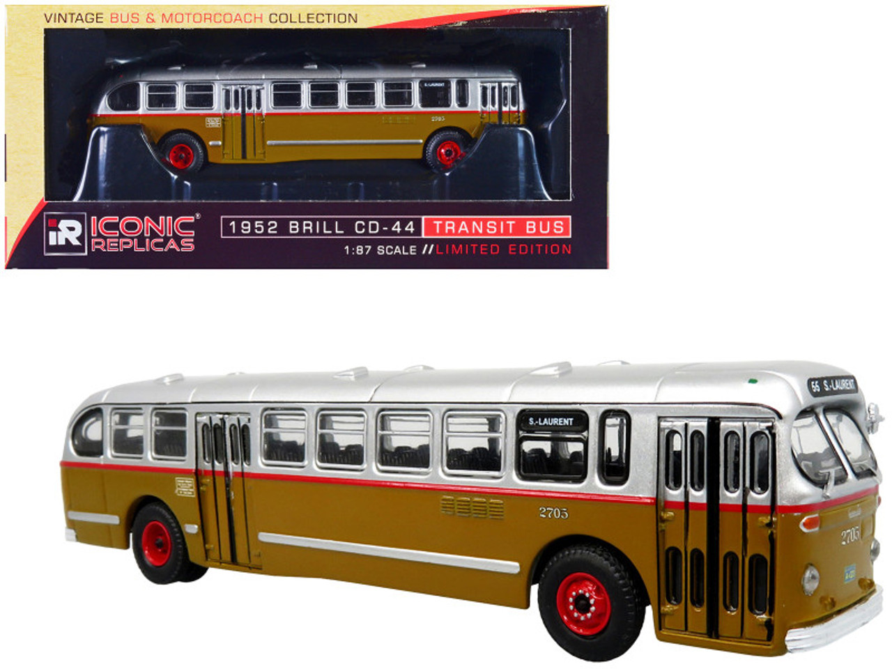 1952 CCF-Brill CD-44 Transit Bus STM (Societe de Transport de Montreal) "S-Laurent" "Vintage Bus & Motorcoach Collection" 1/87 (HO) Diecast Model by Iconic Replicas