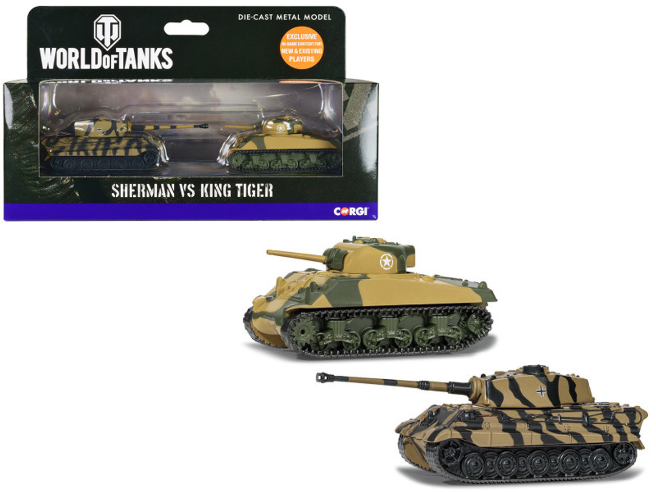 "World of Tanks" Versus Series American Sherman Tank vs German King Tiger Tank Set of 2 Pieces Diecast Models by Corgi
