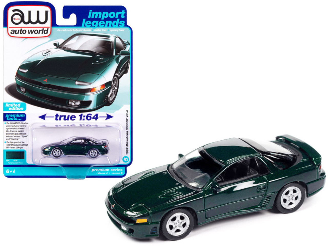 1992 Mitsubishi 3000GT VR-4 Panama Green Metallic "Import Legends" Limited Edition 1/64 Diecast Model Car by Auto World