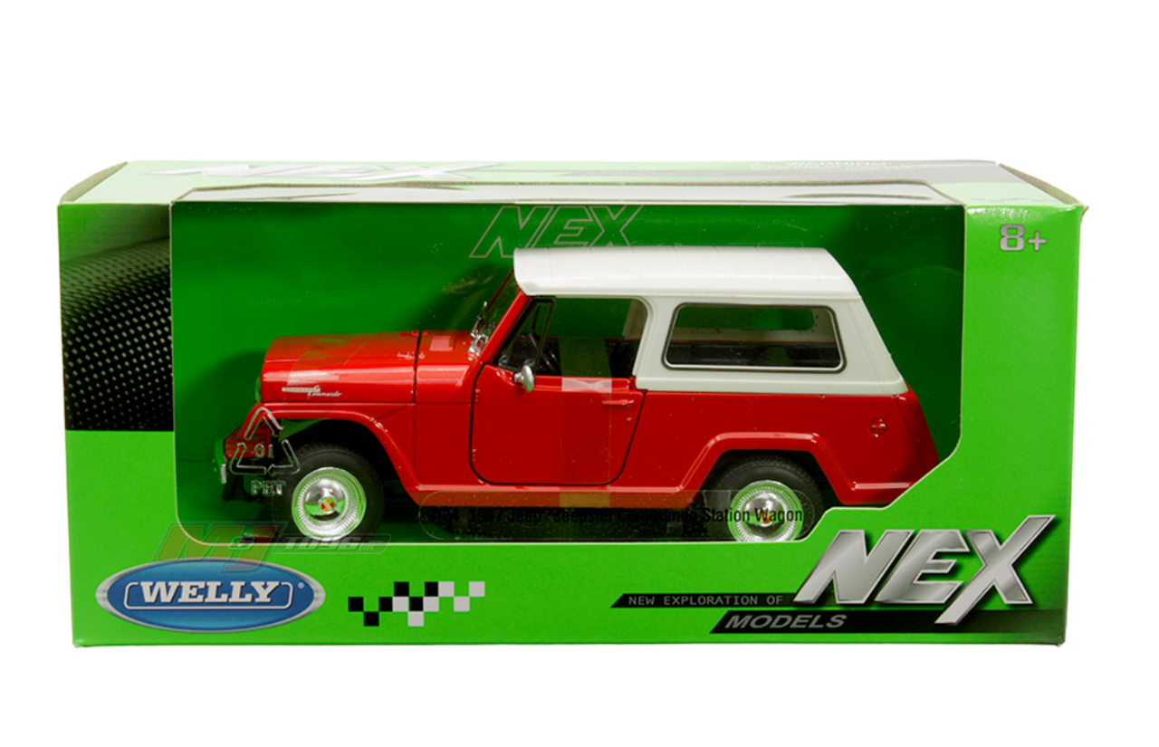 1/24 Welly 1967 Jeep Jeepster Commando Station Wagon (Red & White) Diecast Car Model