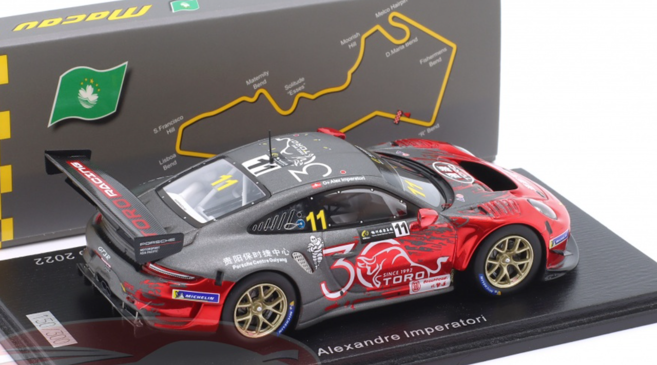 1/43 Spark 2022 Porsche 911 GT3 R #11 3rd Race 2 Macau GT Cup TORO Racing Alexandre Imperatori Car Model