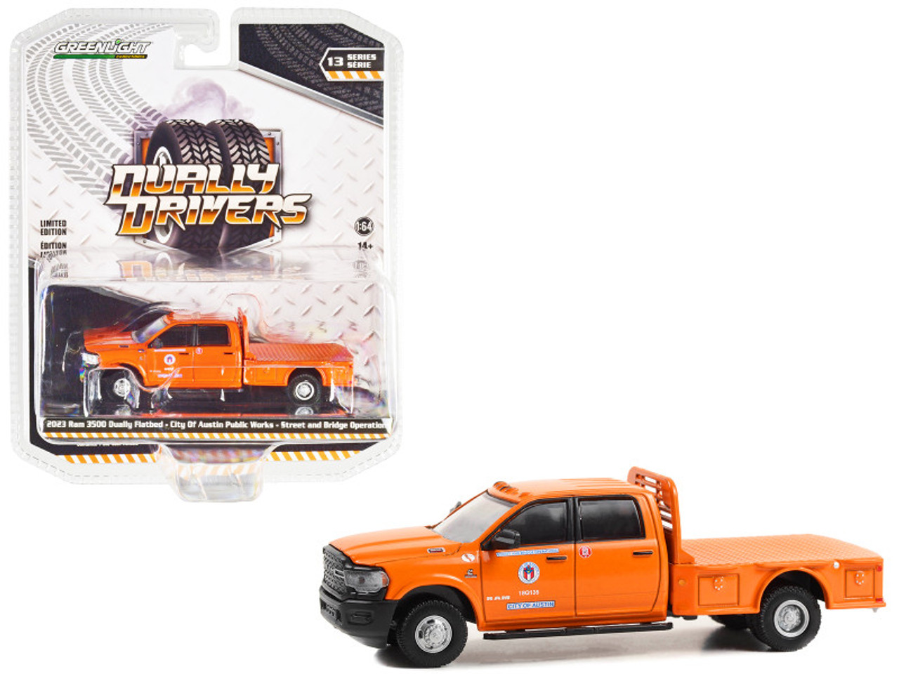 2023 Dodge Ram 3500 Dually Flatbed Truck Orange "City Of Austin Public Works - Street and Bridge Operations Austin Texas" "Dually Drivers" Series 13 1/64 Diecast Model Car by Greenlight