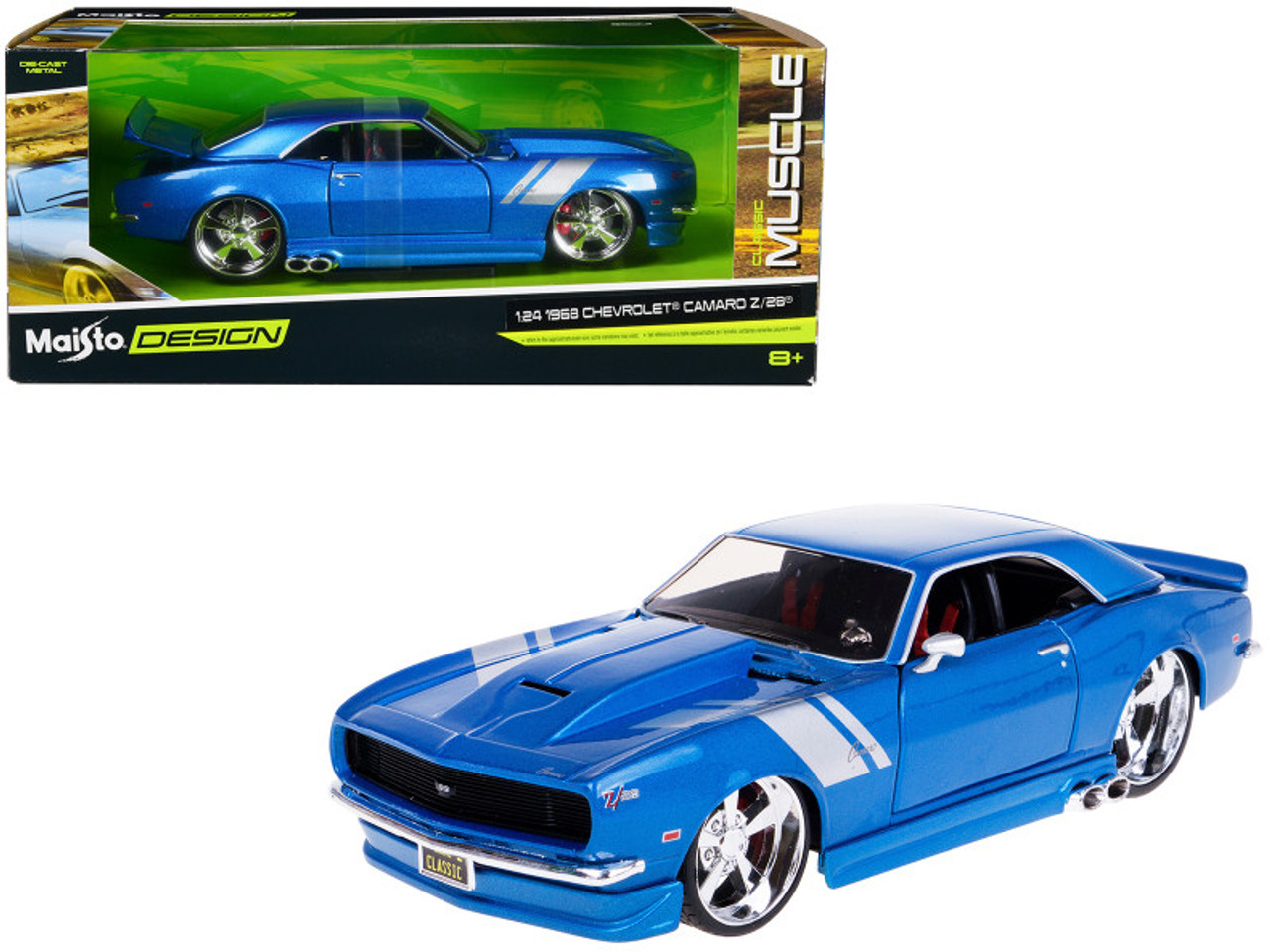 1968 Chevrolet Camaro Z/28 Blue Metallic with Silver Stripes "Classic Muscle" Series 1/24 Diecast Model Car by Maisto