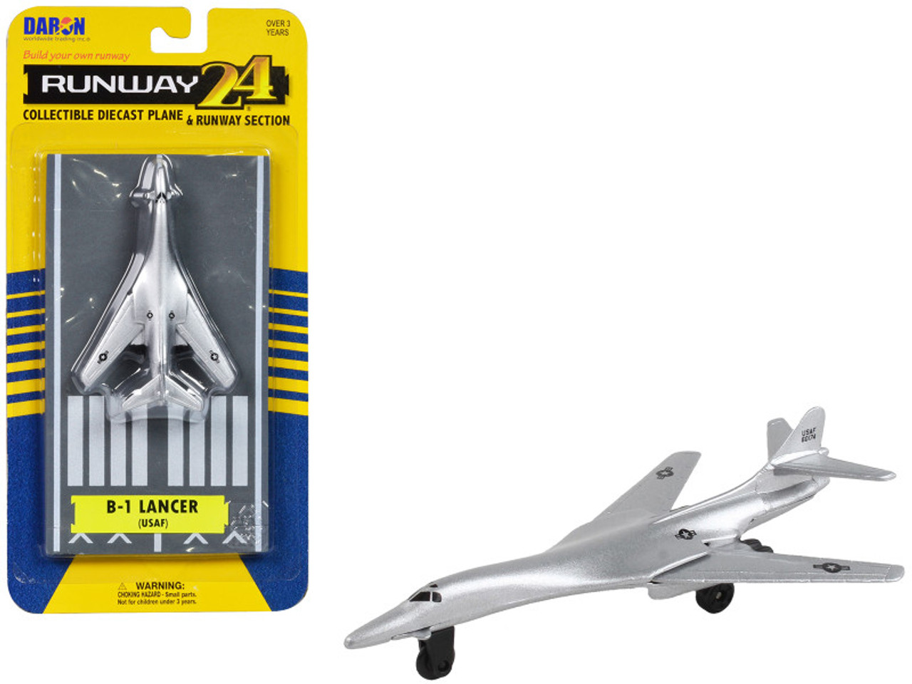 Rockwell B-1 Lancer Bomber Aircraft Silver Metallic "United States Air Force" with Runway Section Diecast Model Airplane by Runway24