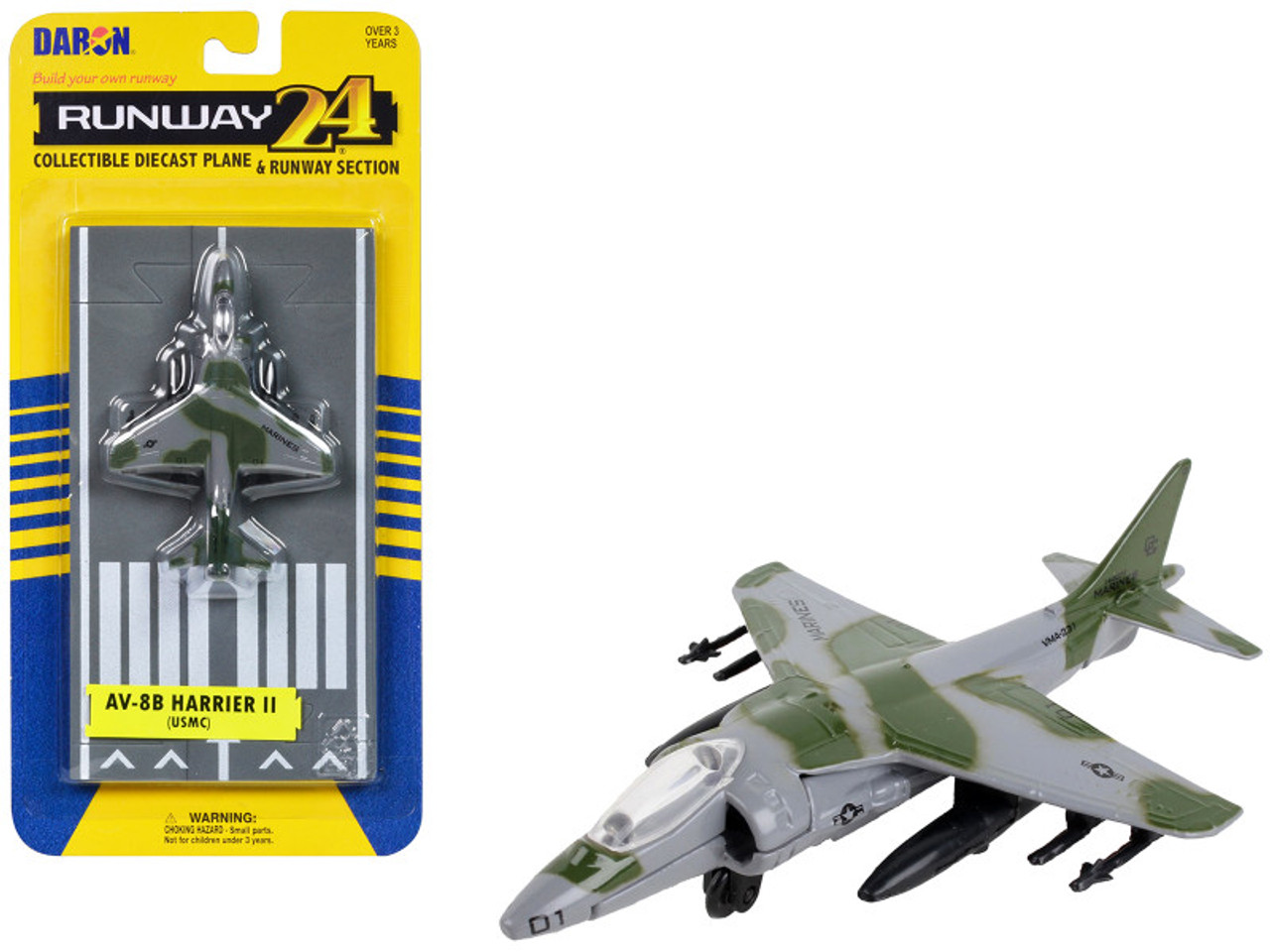 McDonnell Douglas AV-8B Harrier II Attack Aircraft Green Camouflage United  States Marine Corps with Runway Section Diecast Model Airplane by Runway24  