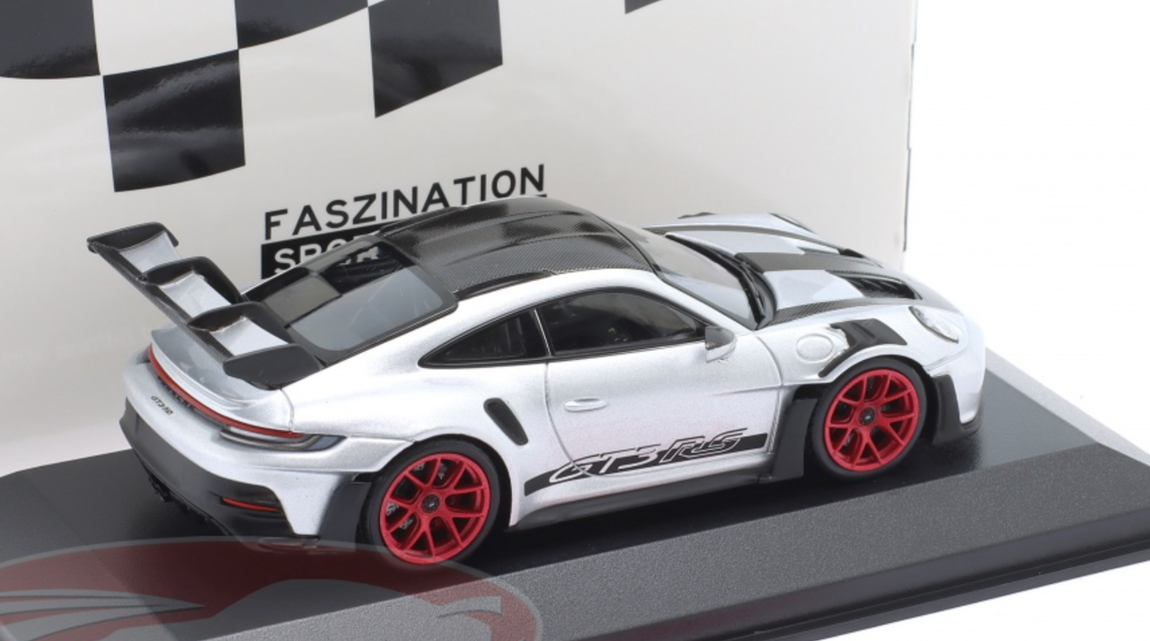 1/43 Minichamps 2023 Porsche 911 (992) GT3 RS Weissach Package (Silver with Red Wheels) Car Model