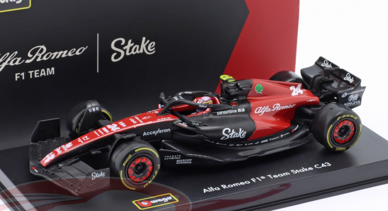 1/43 BBurago 2023 Formula 1 Zhou Guanyu Alfa Romeo C43 #24 Car Model Elite Edition