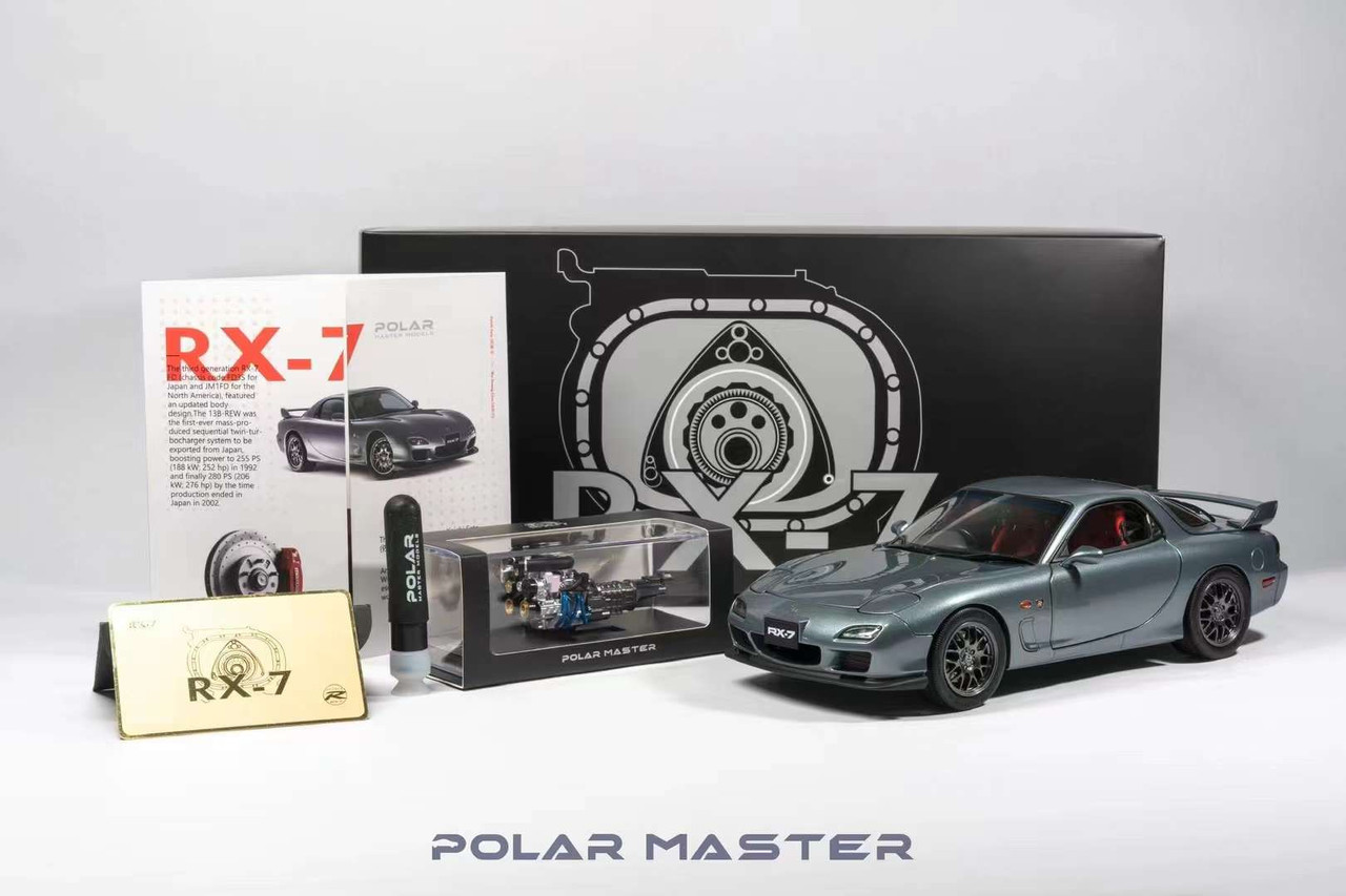 1/18 Polar Master Mazda RX-7 RX7 Spirit R (Grey) Diecast Car Model with  Engine