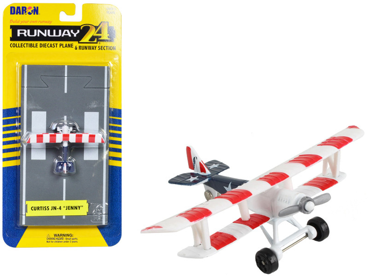 Curtiss JN-4 "Jenny" Training Aircraft Red & White with Blue Tail "United States Flag Livery" with Runway Section Diecast Model Airplane by Runway24