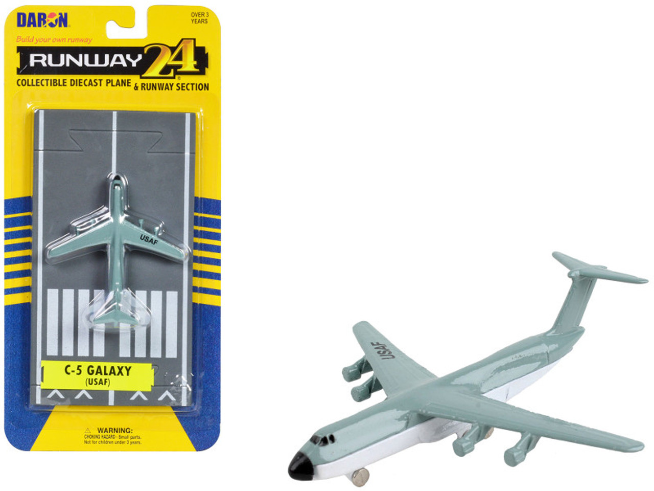 Lockheed C-5 Galaxy Transport Aircraft Gray and White "United States Air Force" with Runway Section Diecast Model Airplane by Runway24