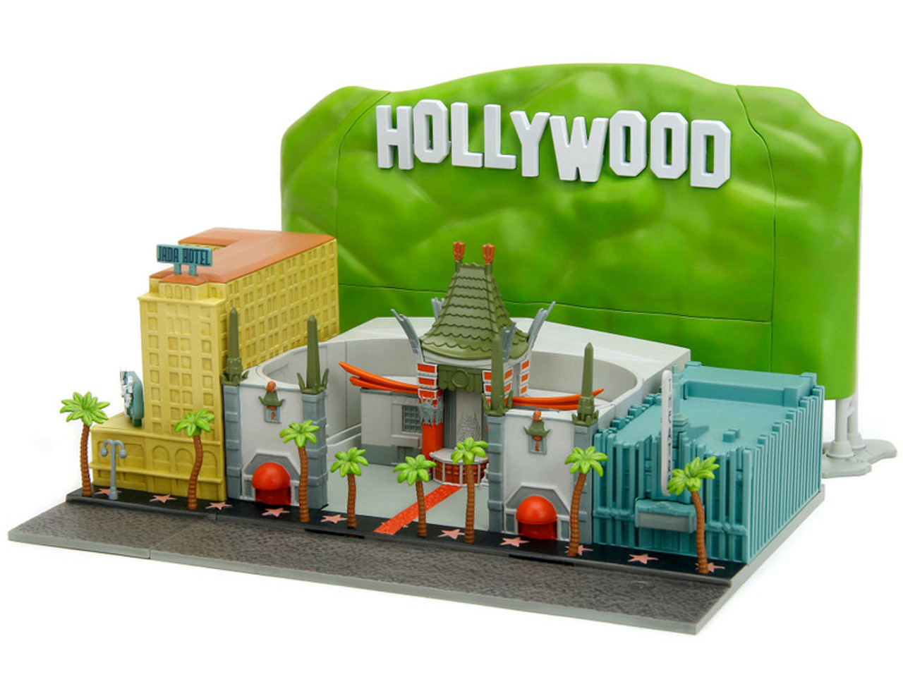 "Hollywood 100" Walk of Fame Diorama with Pink Convertible and Double-Decker Bus "Nano Scene" Series model by Jada