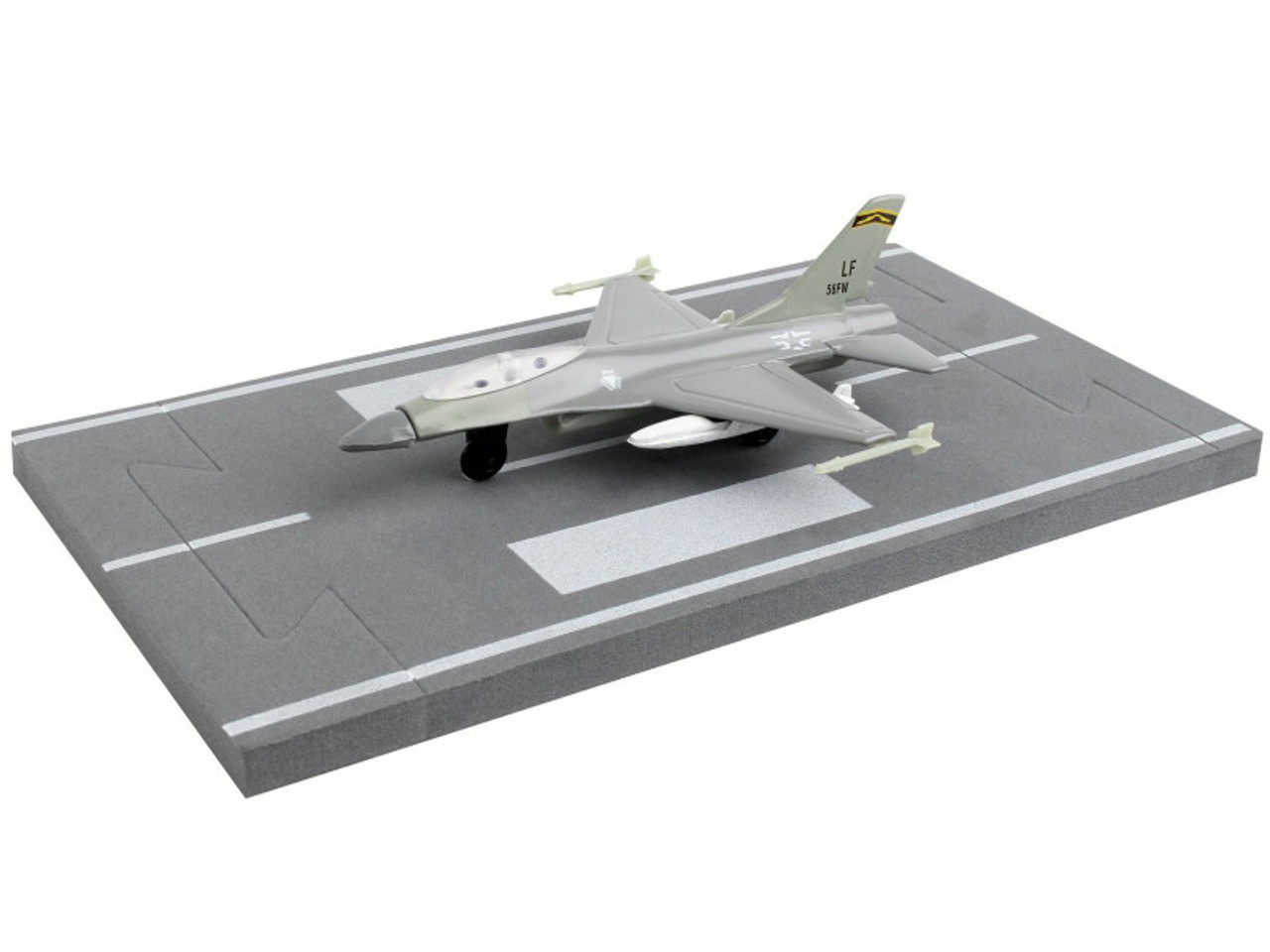 General Dynamics F-16 Fighting Falcon Fighter Aircraft Gray "United States Air Force" with Runway Section Diecast Model Airplane by Runway24