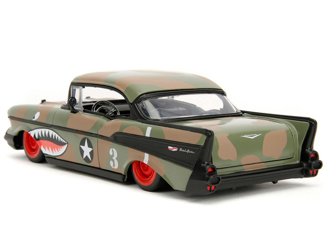 1957 Chevrolet Bel Air #3 Camouflage with Shark Mouth Graphics "Bigtime Muscle" Series 1/24 Diecast Model Car by Jada