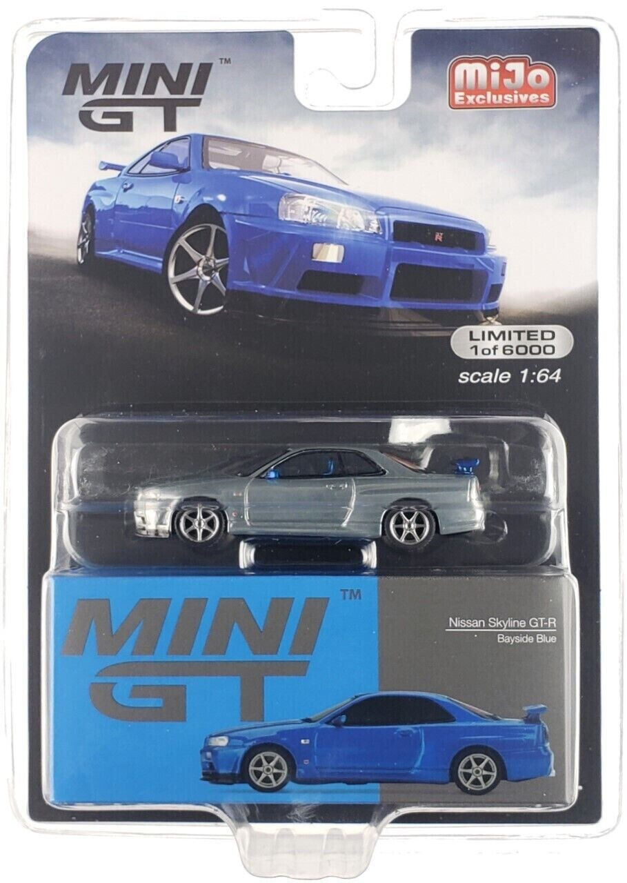 CHASE CAR 1/64 Mini GT Nissan Skyline GT-R (R34) V-Spec II RHD (Right Hand Drive) Chrome Silver Diecast Car Model