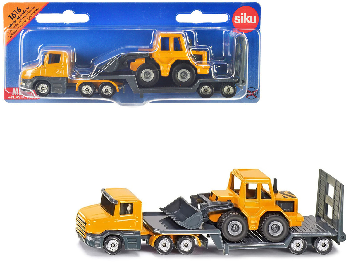 セット Truck with Low Loader Trailer and Front Loader Yellow