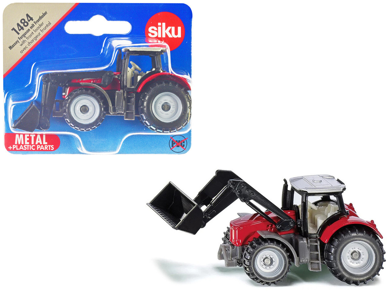 Massey Ferguson Tractor with Front Loader Red with Silver Top Diecast Model by Siku