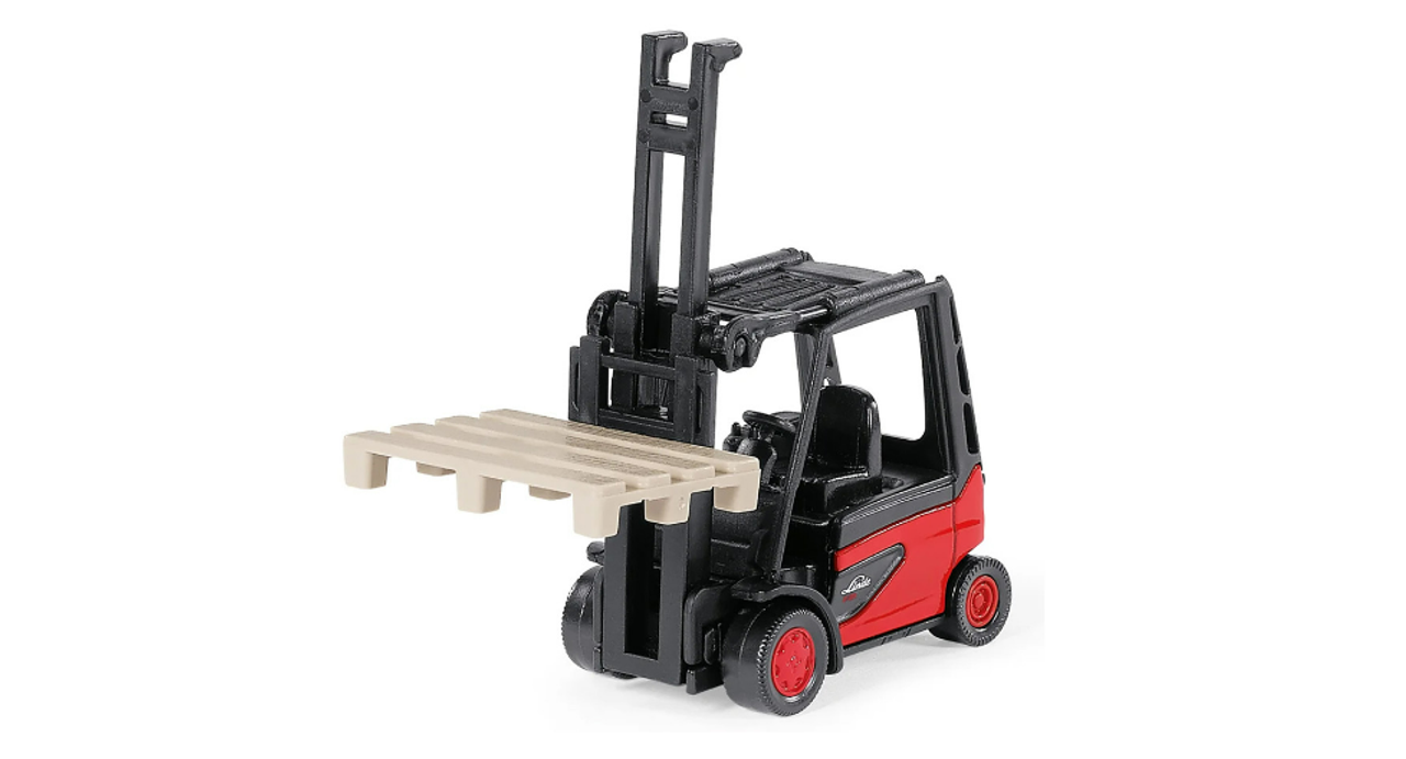 Linde E35 Forklift Truck Red with Black Top with Pallet Accessory Diecast Model by Siku