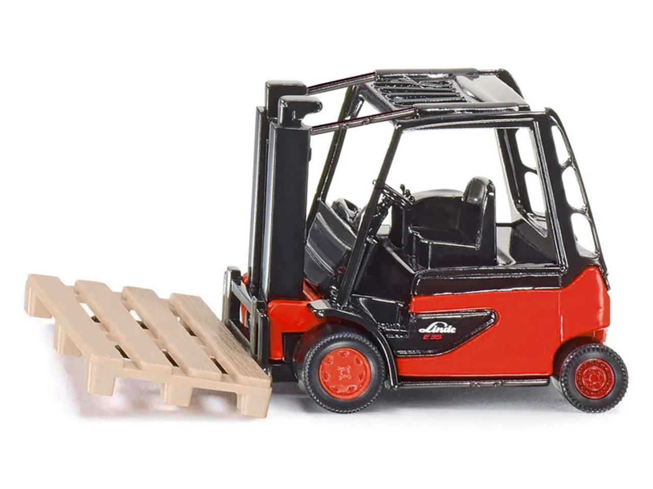 Linde E35 Forklift Truck Red with Black Top with Pallet Accessory Diecast Model by Siku Linde E35 Forklift Truck Red with Black Top with Pallet Accessory Diecast Model by Siku