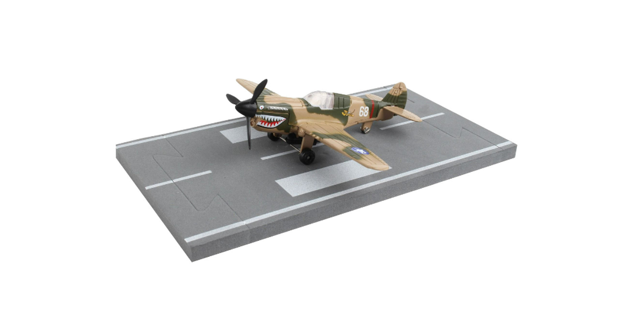 Curtiss P-40 Warhawk Fighter Aircraft Camouflage "Flying Tigers-First American Volunteer Group" with Runway Section Diecast Model Airplane by Runway24