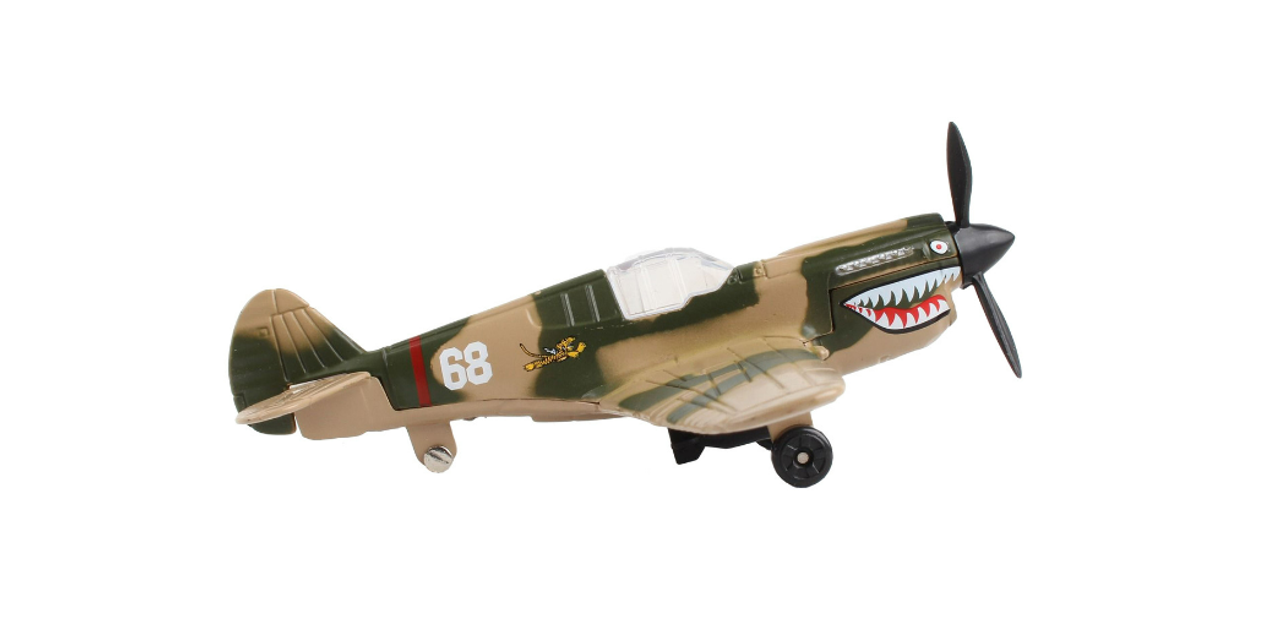 Curtiss P-40 Warhawk Fighter Aircraft Camouflage "Flying Tigers-First American Volunteer Group" with Runway Section Diecast Model Airplane by Runway24