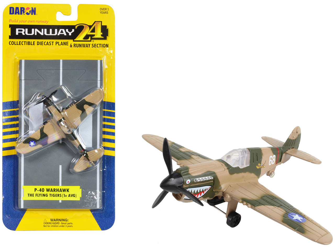 Curtiss P-40 Warhawk Fighter Aircraft Camouflage "Flying Tigers-First American Volunteer Group" with Runway Section Diecast Model Airplane by Runway24