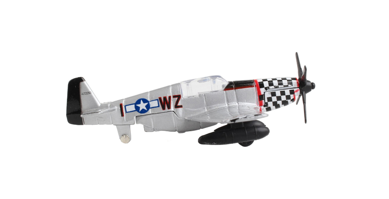 North American P-51 Mustang Fighter Aircraft Silver Metallic "United States Army Air Force" with Runway Section Diecast Model Airplane by Runway24