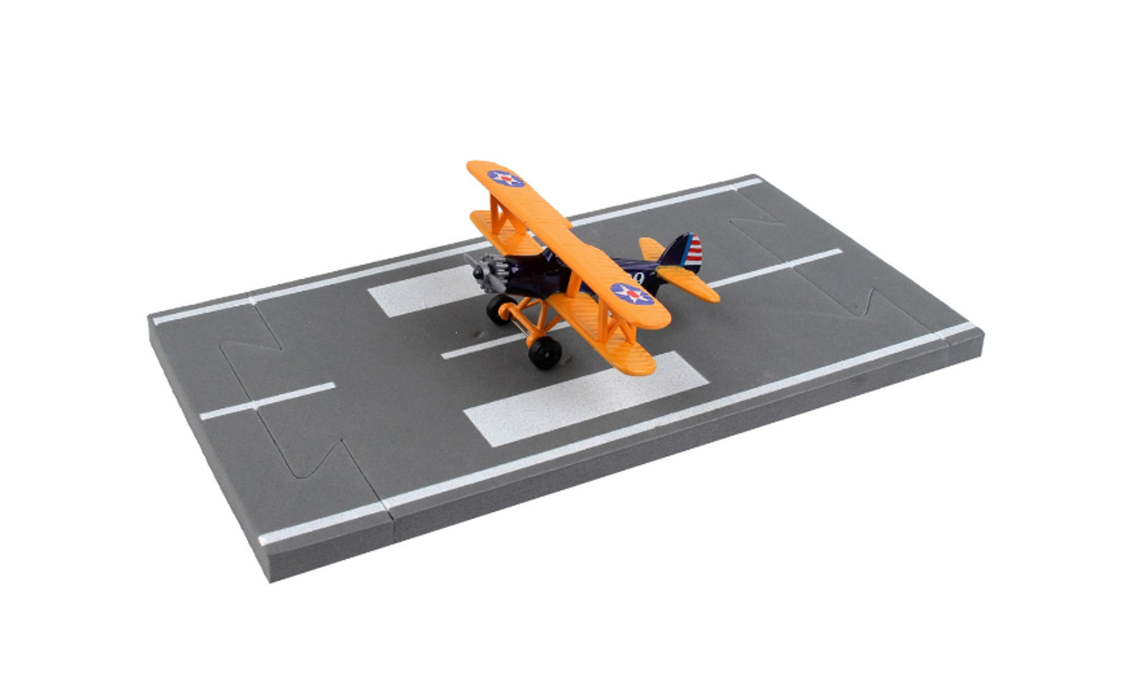 Boeing-Stearman Model 75 PT-17 Kaydet Aircraft Blue and Orange "High Flyer-United States Air Force" with Runway Section Diecast Model Airplane by Runway24