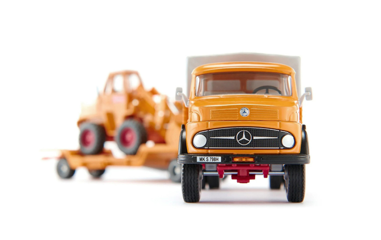 Mercedes-Benz 710 Truck Yellow and Kramer 411 Wheel Loader Yellow with Trailer 1/50 Diecast Models by Siku