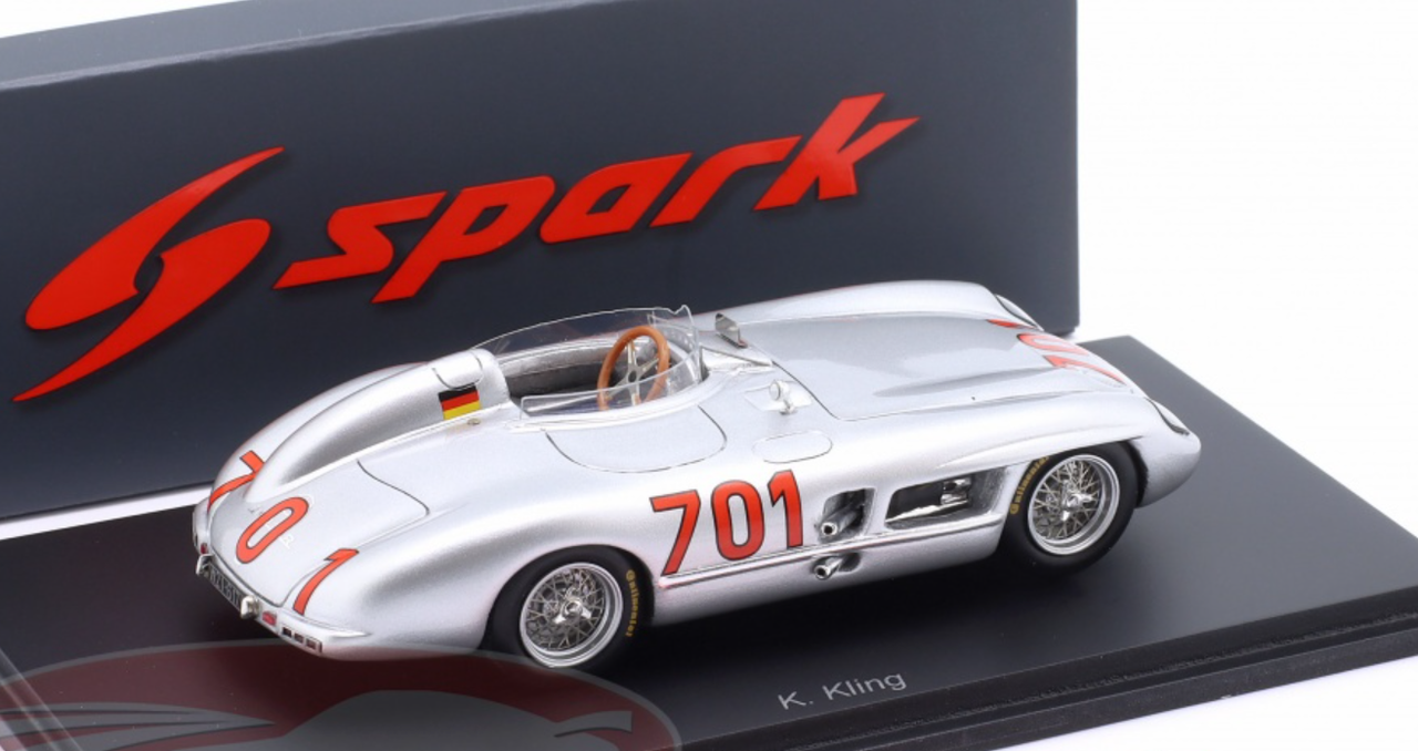 1/43 Spark 1955 Mercedes-Benz 300 SLR #701 Mille Miglia Daimler Benz AG Karl Kling Car Model